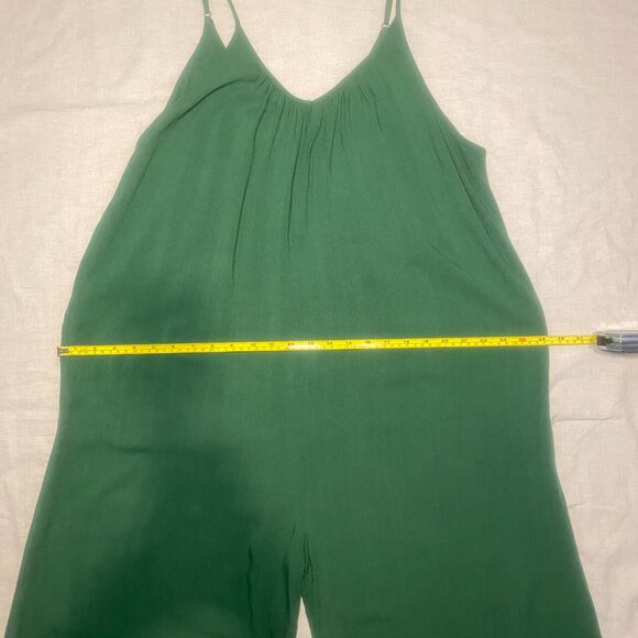 Hunter & Brown Womens Jumpsuit L Romper Wide Leg Green Baggy Pockets Hippie Boho - Picture 8 of 11